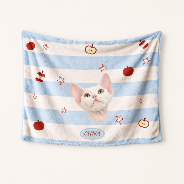 bz-custom-cat-photo-blanket-apple-stripe Custom Cat Photo Blanket with Name