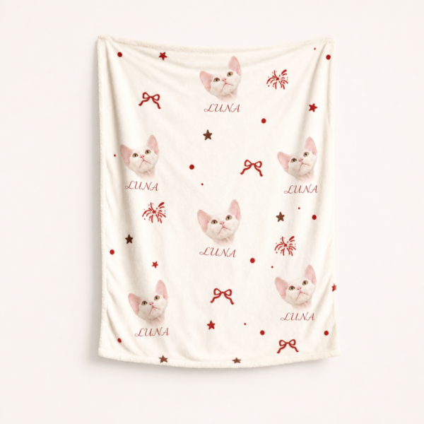 bz-custom-cat-photo-blanket-celebration-pattern Custom Cat Photo Blanket with Name
