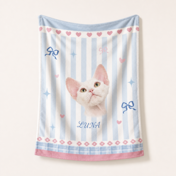 bz-custom-cat-photo-blanket-peach-sea-salt Custom Cat Photo Blanket with Name