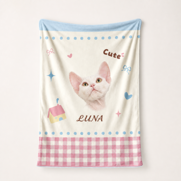 bz-custom-cat-photo-blanket-playroom-gingham Custom Cat Photo Blanket with Name