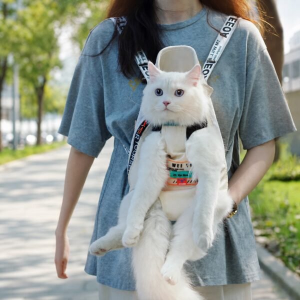 bz-front-pet-carrier-beige-lifestyle Hands-Free Front Pet Carrier Backpack for Cats and Small Dogs – Beige