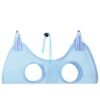 Blue mesh cat grooming restraint hammock, front view
