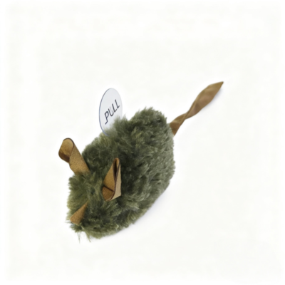Green plush mouse cat toy with pull tab on a white background Touch-Sound Plush Mouse Cat Toy